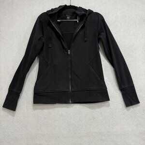 Athleta Jacket Womens Small Black Fleece Lined Hoodie Full Zip Thumbholes
